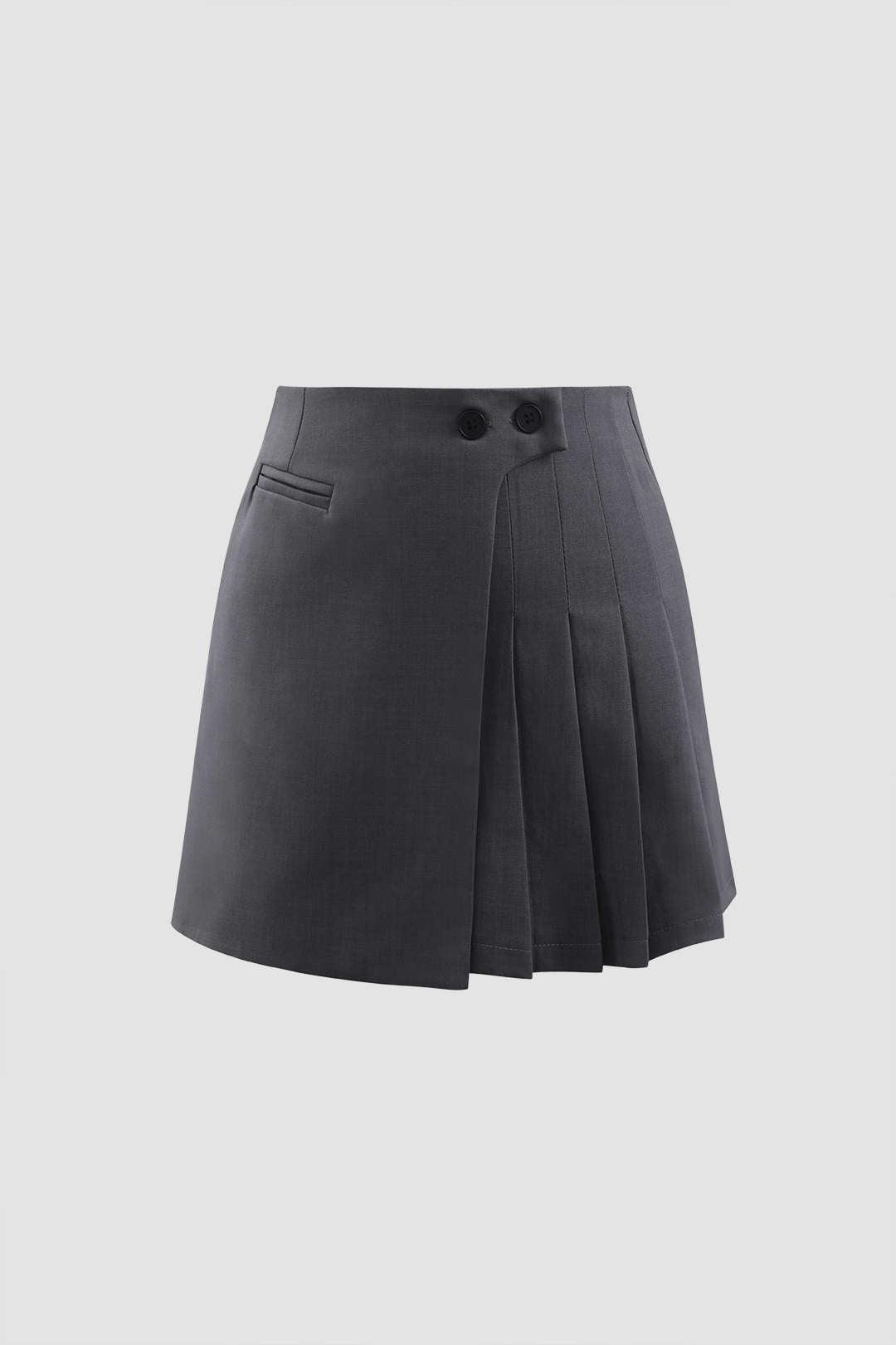 Pleated Stretch-Twill A-line Mini Skirt