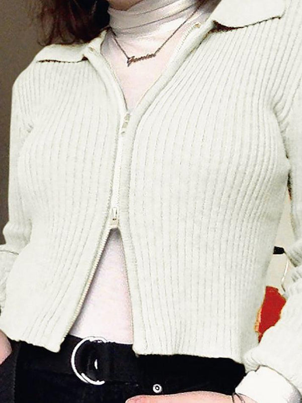 Ribbed Knit Zip-Up Cardigan - LovelyKayley