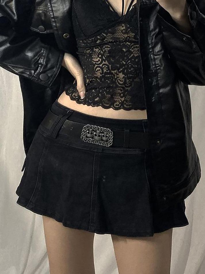 Low Waist Mini Denim Skirt with Inset Shorts - LovelyKayley