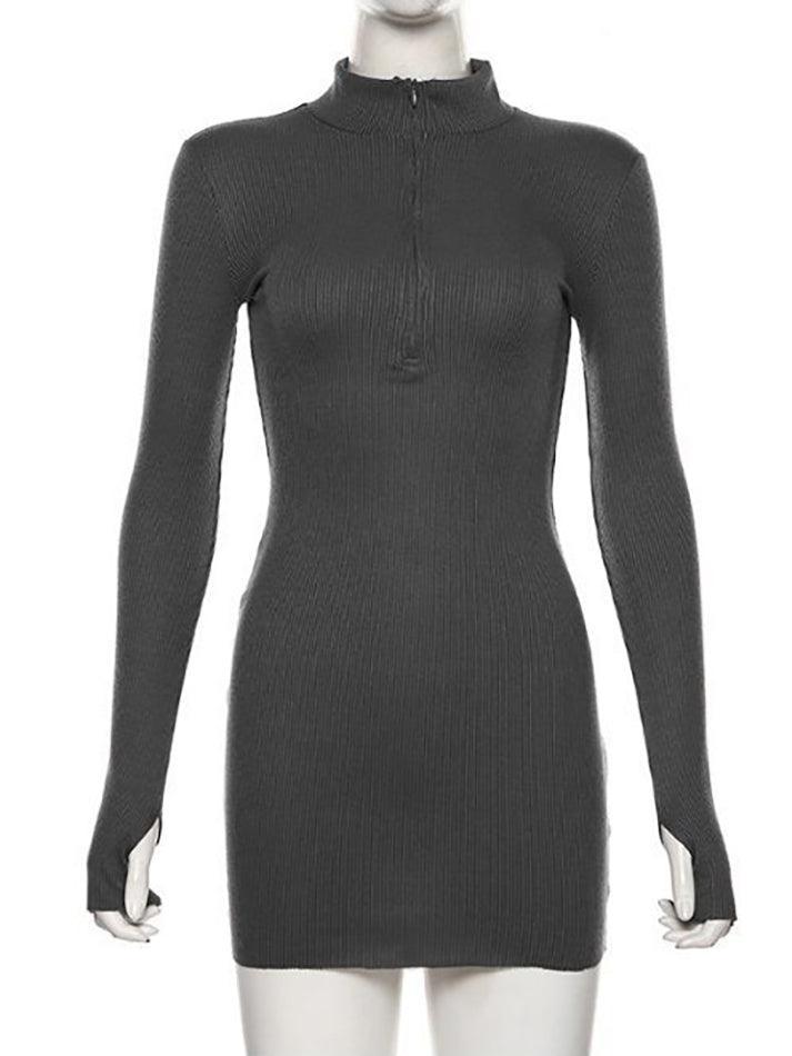 Long-Sleeved Zip-Up Bodycon Mini Dress - LovelyKayley