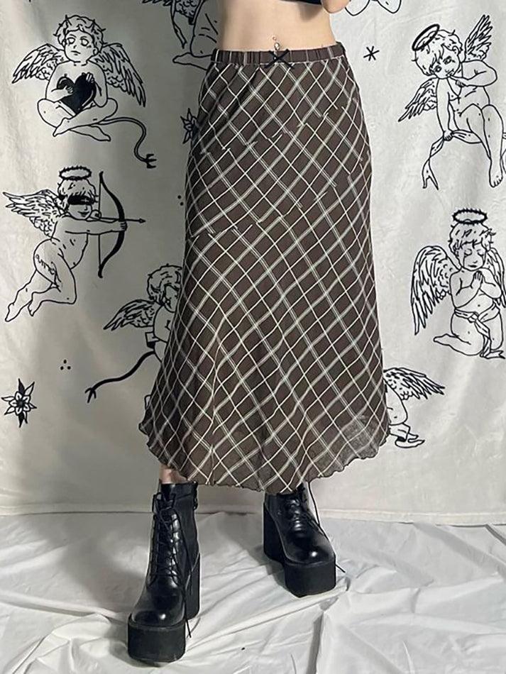 Mid Rise Plaid Midi A-Line Skirt - LovelyKayley