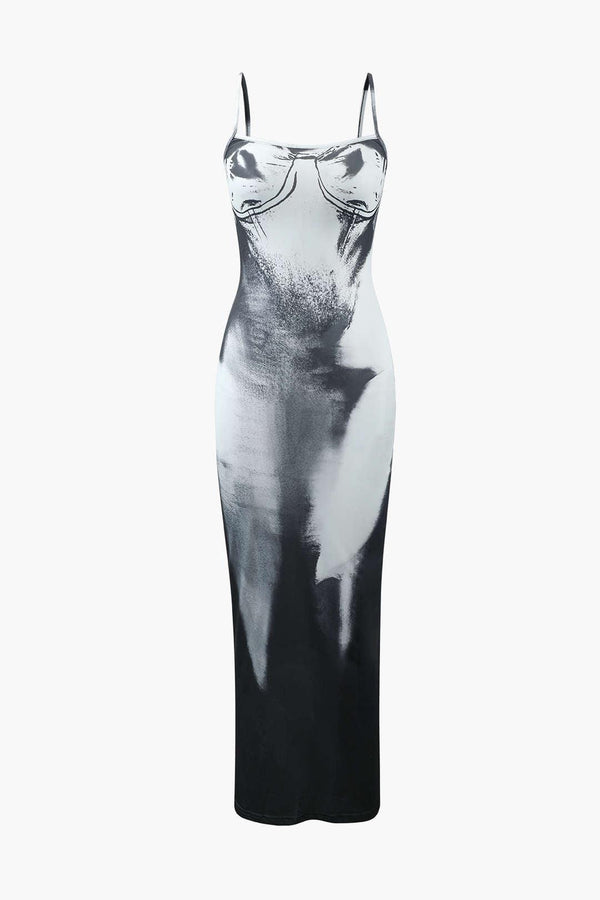 Abstract Print Back Slit Slinky Maxi Dress - LovelyKayley