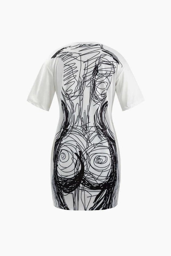 Abstract Print Drop Shoulder Mini Dress - LovelyKayley