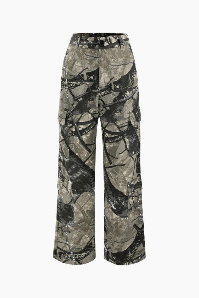 Abstract Print Multi-pocket Cargo Pants - LovelyKayley