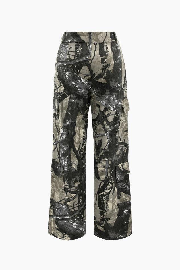 Abstract Print Multi-pocket Cargo Pants - LovelyKayley