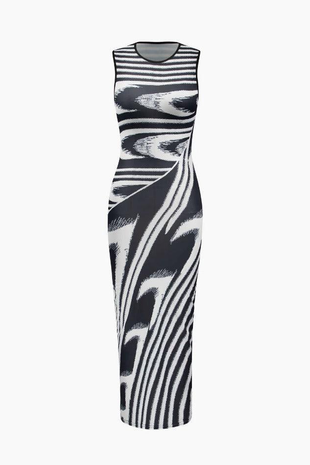 Abstract Print Sleeveless Bodycon Maxi Dress - LovelyKayley