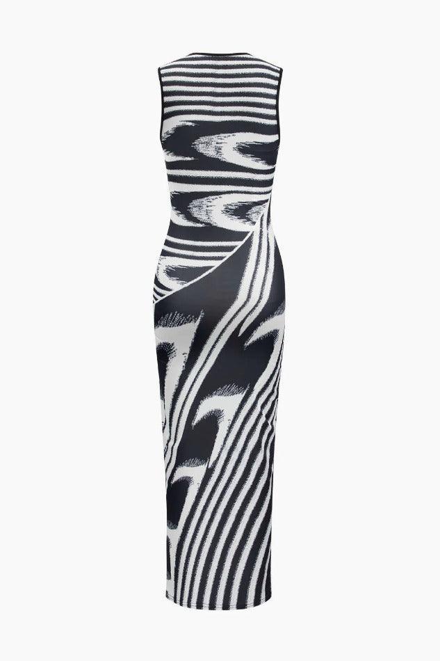 Abstract Print Sleeveless Bodycon Maxi Dress - LovelyKayley