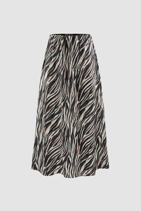 Abstract Stripe Print Elastic Waist Maxi Skirt - LovelyKayley