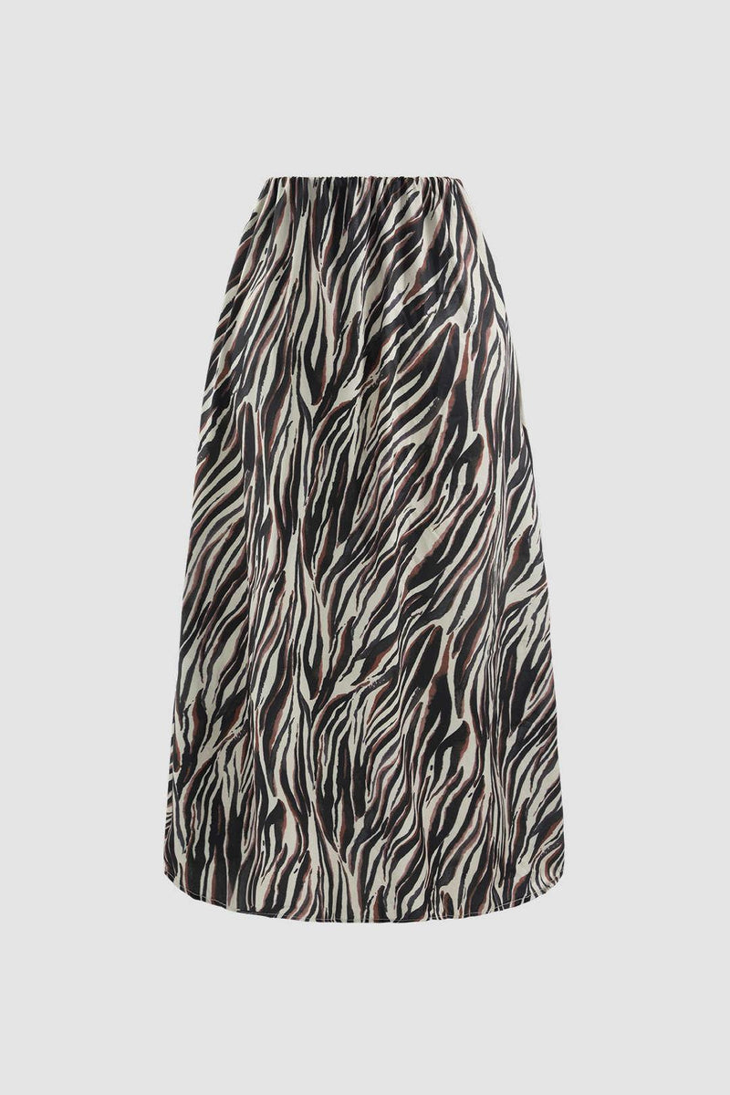 Abstract Stripe Print Elastic Waist Maxi Skirt - LovelyKayley