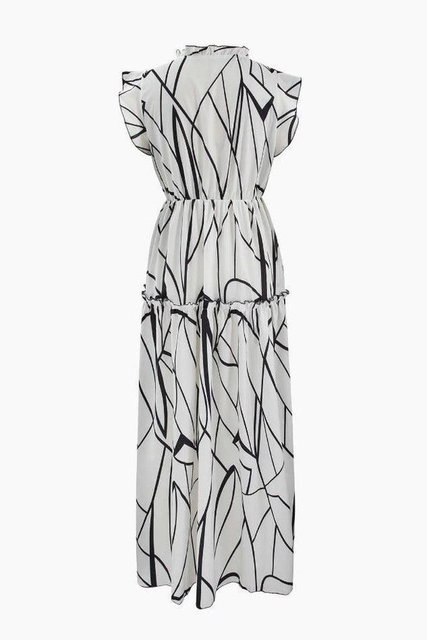 Abstract Stripe Ruffle Hem Maxi Dress - LovelyKayley