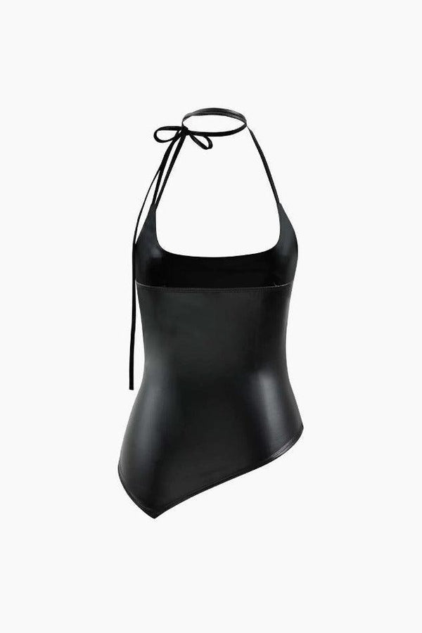 Asymmetric Faux Leather Halter Top - LovelyKayley