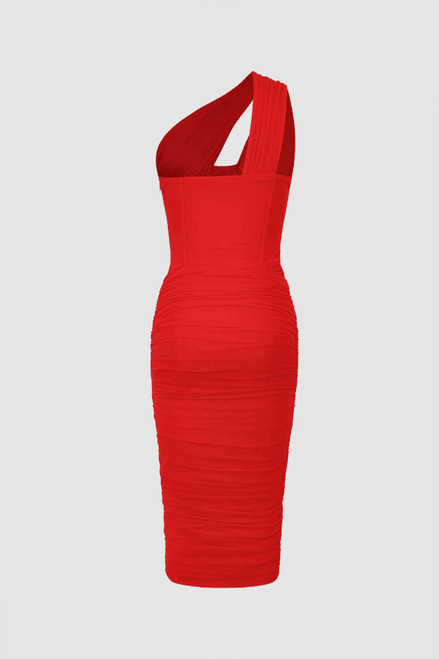 Asymmetric One Shoulder Cut Out Corset Bodycon Midi Dress - LovelyKayley