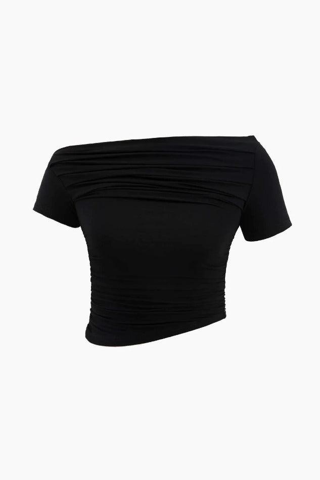 Asymmetric Ruched Front Off-Shoulder T-Shirt - LovelyKayley