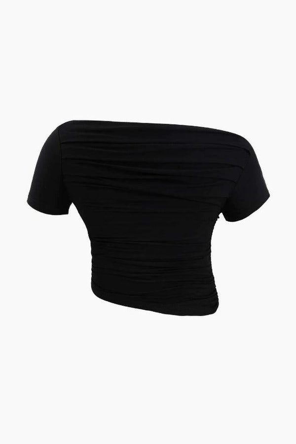 Asymmetric Ruched Front Off-Shoulder T-Shirt - LovelyKayley