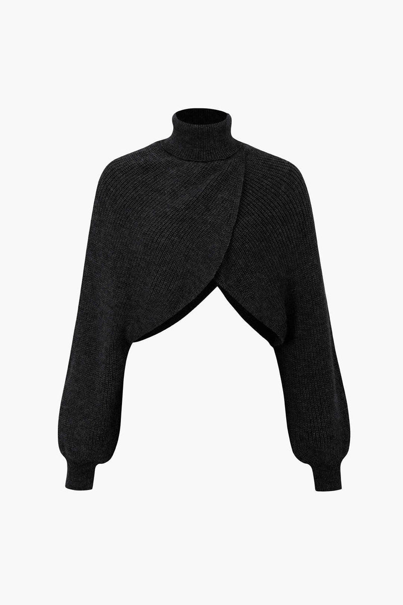 Batwing Sleeve Turtleneck Knit Crop Sweater - LovelyKayley