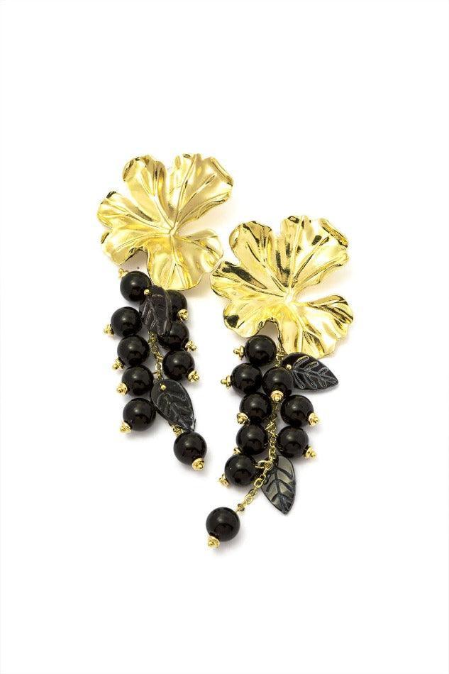 Black Bead Grape Cluster Dangle Earrings - LovelyKayley