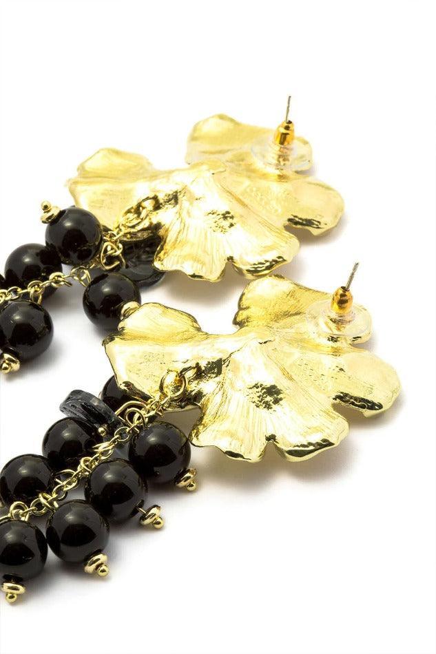 Black Bead Grape Cluster Dangle Earrings - LovelyKayley