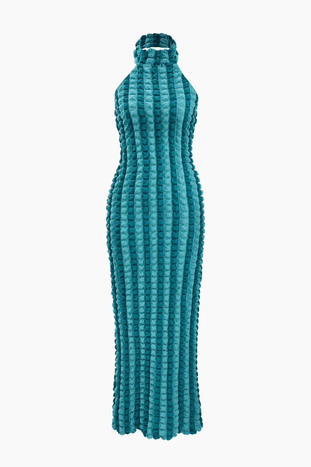 Bubble TextuRed Halter Backless Maxi Dress - LovelyKayley