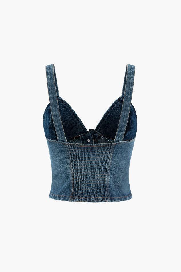 Button Front V-Neck Denim Cami Top - LovelyKayley