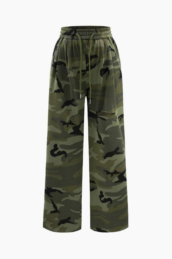 Camo Print Drawstring Waist Pants - LovelyKayley