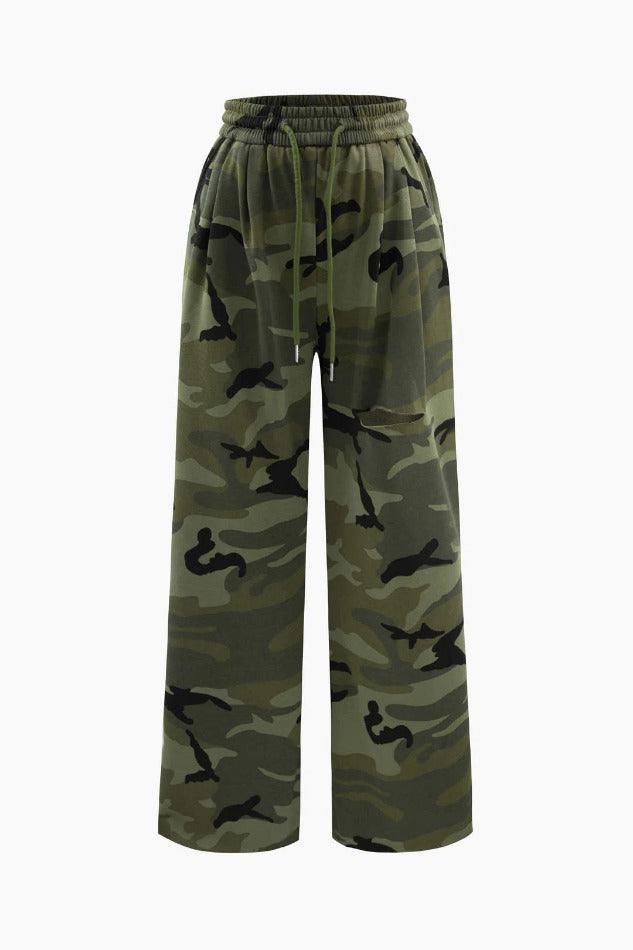 Camo Print Drawstring Waist Pants - LovelyKayley