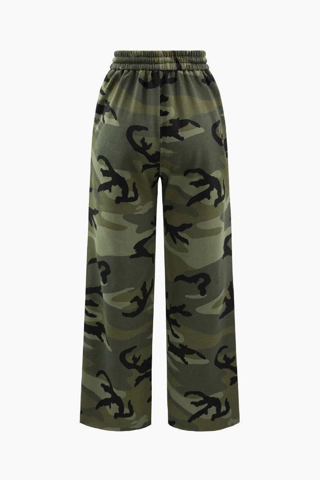 Camo Print Drawstring Waist Pants - LovelyKayley