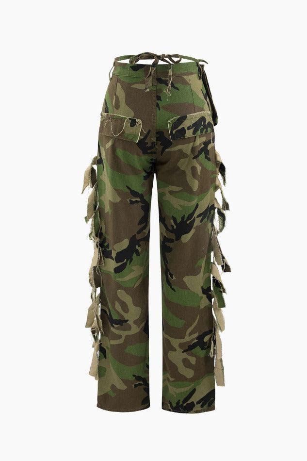 Camo Print Fringe Straight Pants - LovelyKayley