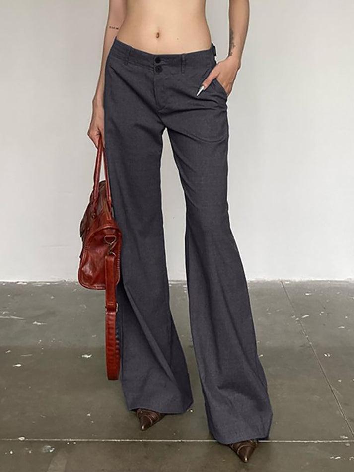 Low Waist Plain Slim-Fit Boot-Cut Pants - LovelyKayley