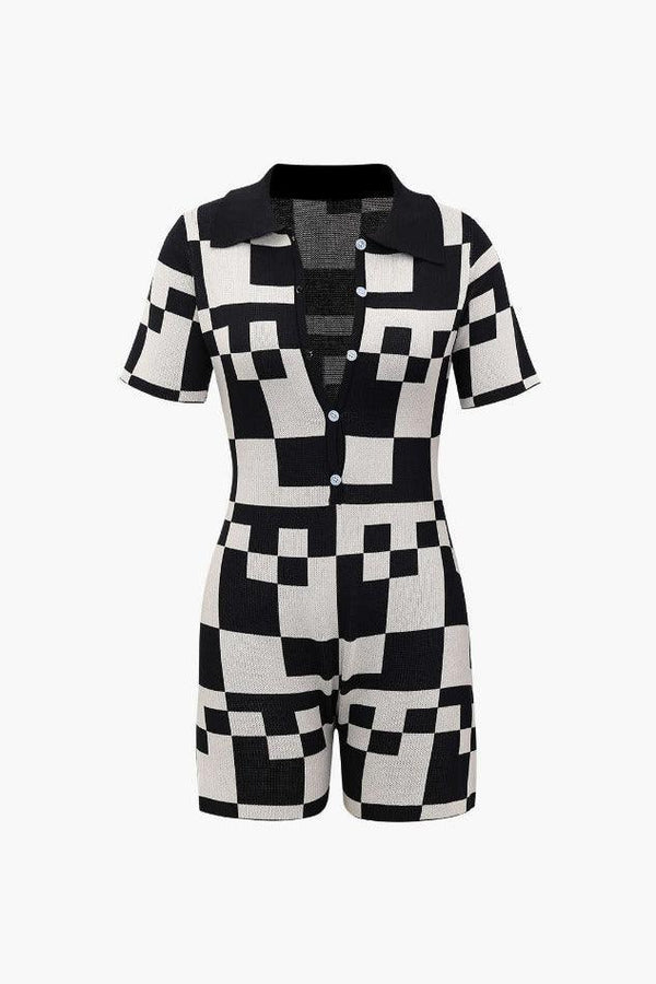 Checkerboard Button-Up Knit Romper - LovelyKayley