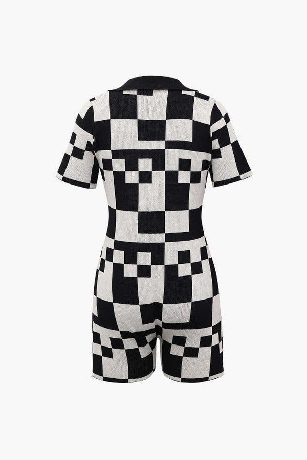 Checkerboard Button-Up Knit Romper - LovelyKayley