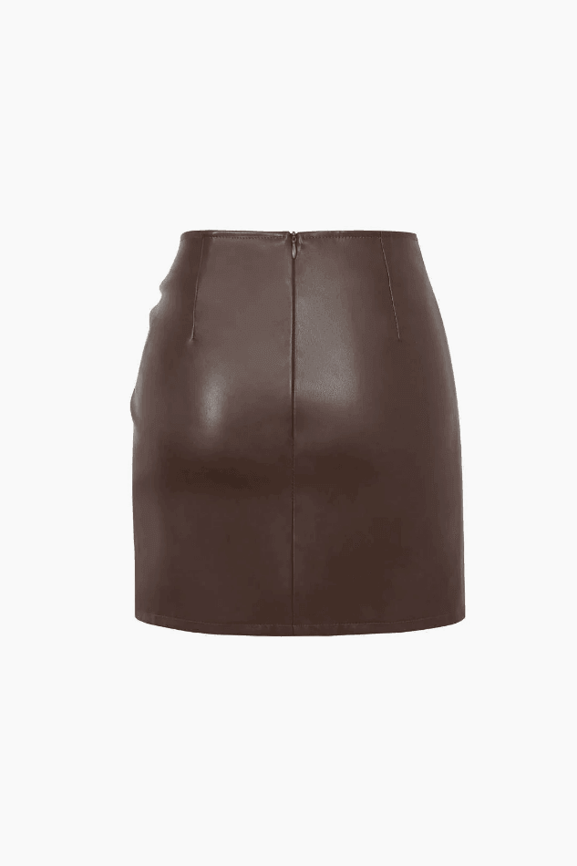 Cinched Drawstring Slit Leather Mini Skirt - LovelyKayley