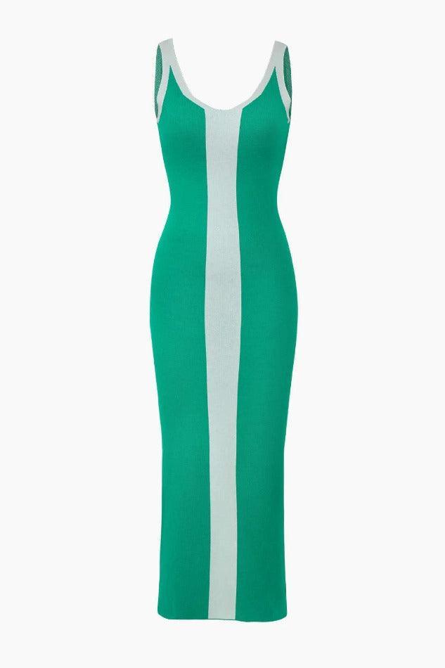 Color Block V-neck Slit Knit Midi Dress - LovelyKayley