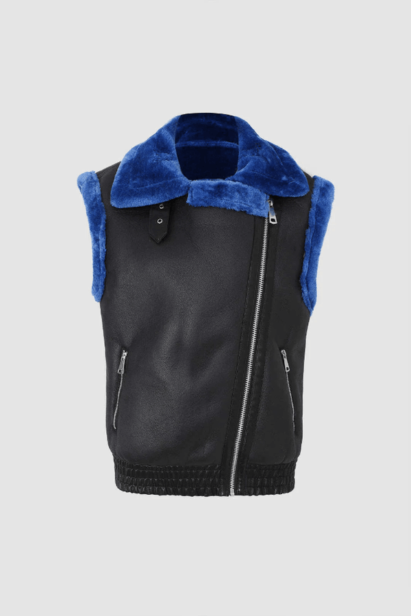 Colorblock Faux Shearling PU Vest Jacket - LovelyKayley