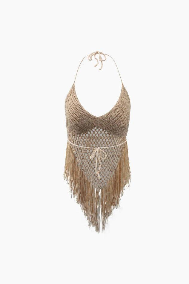 Crochet Fringe Hem Halter Cami Top - LovelyKayley