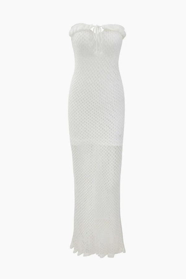 Crochet Mesh Knit Slit Strapless Dress - LovelyKayley