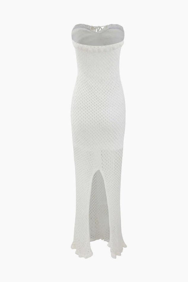 Crochet Mesh Knit Slit Strapless Dress - LovelyKayley