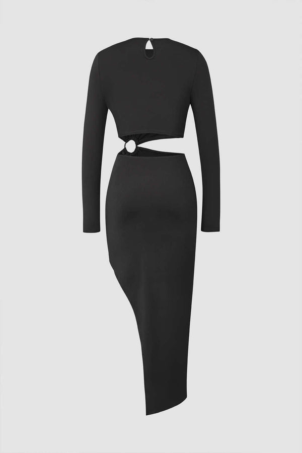 Cut Out Asymmetric Hem Long sleeve Midi Dress - LovelyKayley