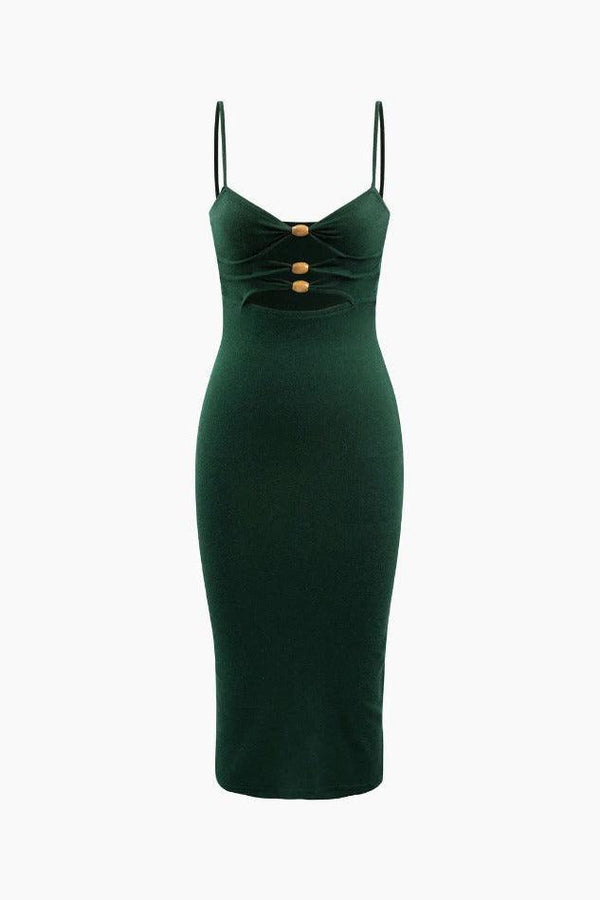 Cut Out Front Ribbed Sleeveless Midi Dress - LovelyKayley