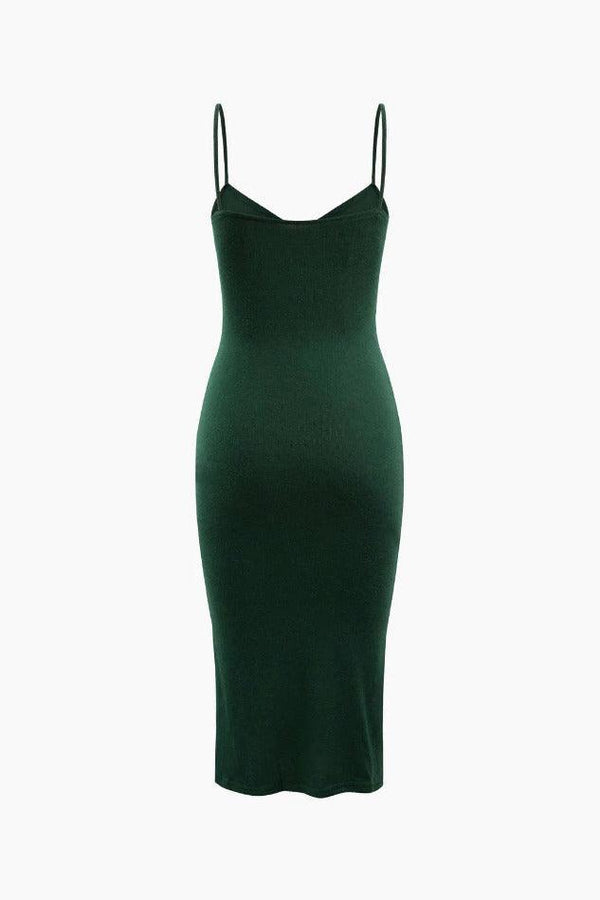 Cut Out Front Ribbed Sleeveless Midi Dress - LovelyKayley