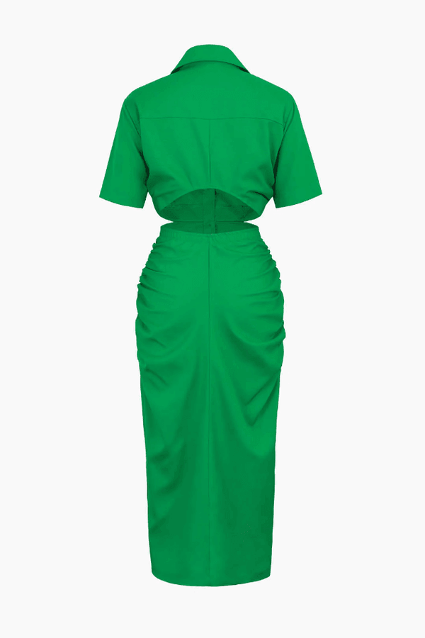 Cut Out Ruched Detail Midi Shirt Dress - LovelyKayley