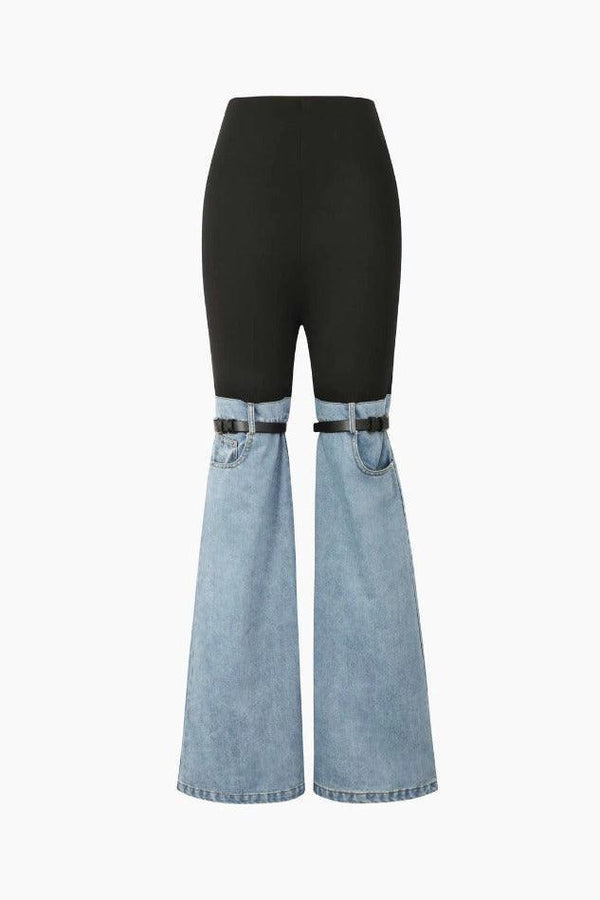 Denim Hybrid Two-tone patchwork Flared Pants - LovelyKayley