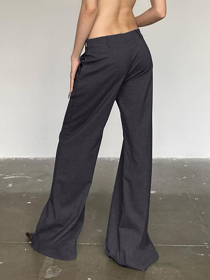 Low Waist Plain Slim-Fit Boot-Cut Pants - LovelyKayley