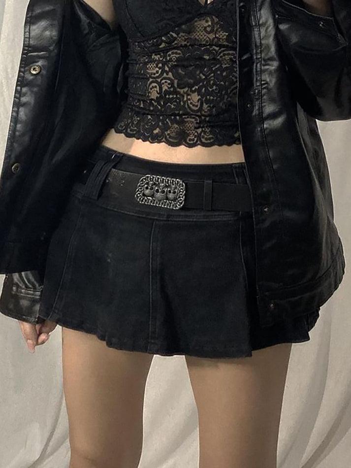 Low Waist Mini Denim Skirt with Inset Shorts - LovelyKayley