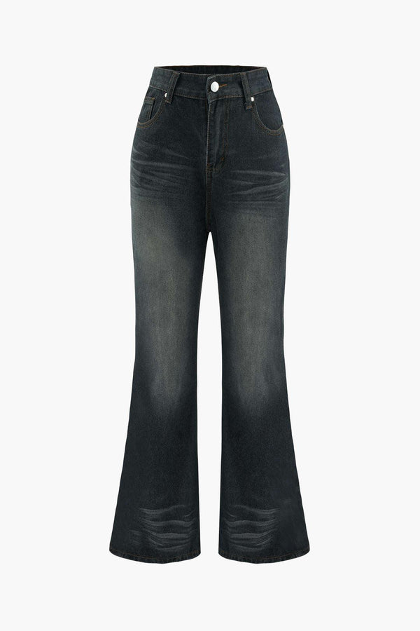 Faded Effect Flare Leg Mid Waisted Jeans - LovelyKayley