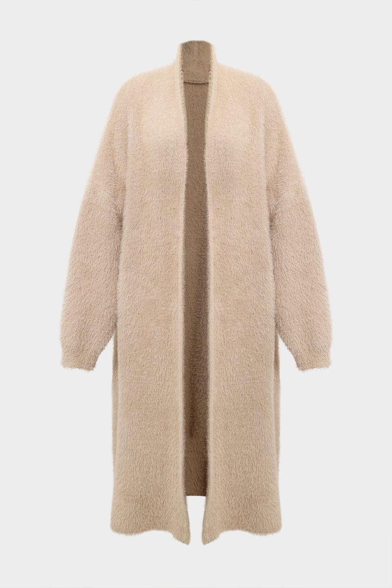 Faux Fur Drop Shoulder Open Front Long Coat - LovelyKayley