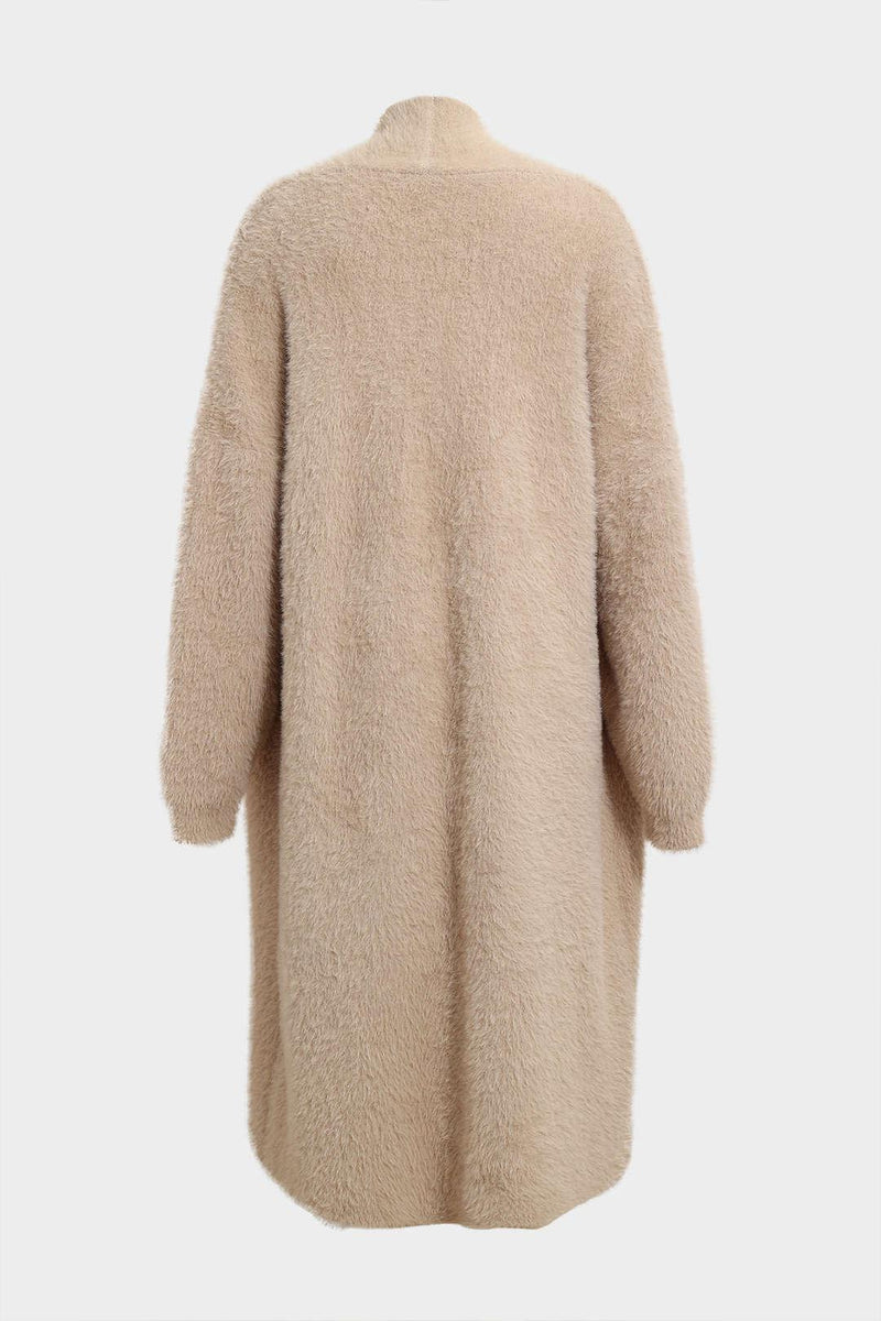 Faux Fur Drop Shoulder Open Front Long Coat - LovelyKayley