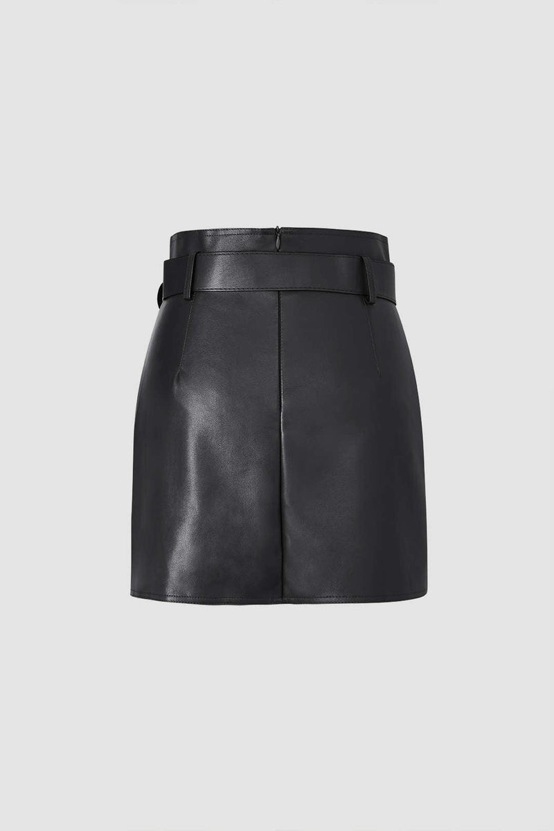 Faux Leather Belted A-line Mini Skirt - LovelyKayley