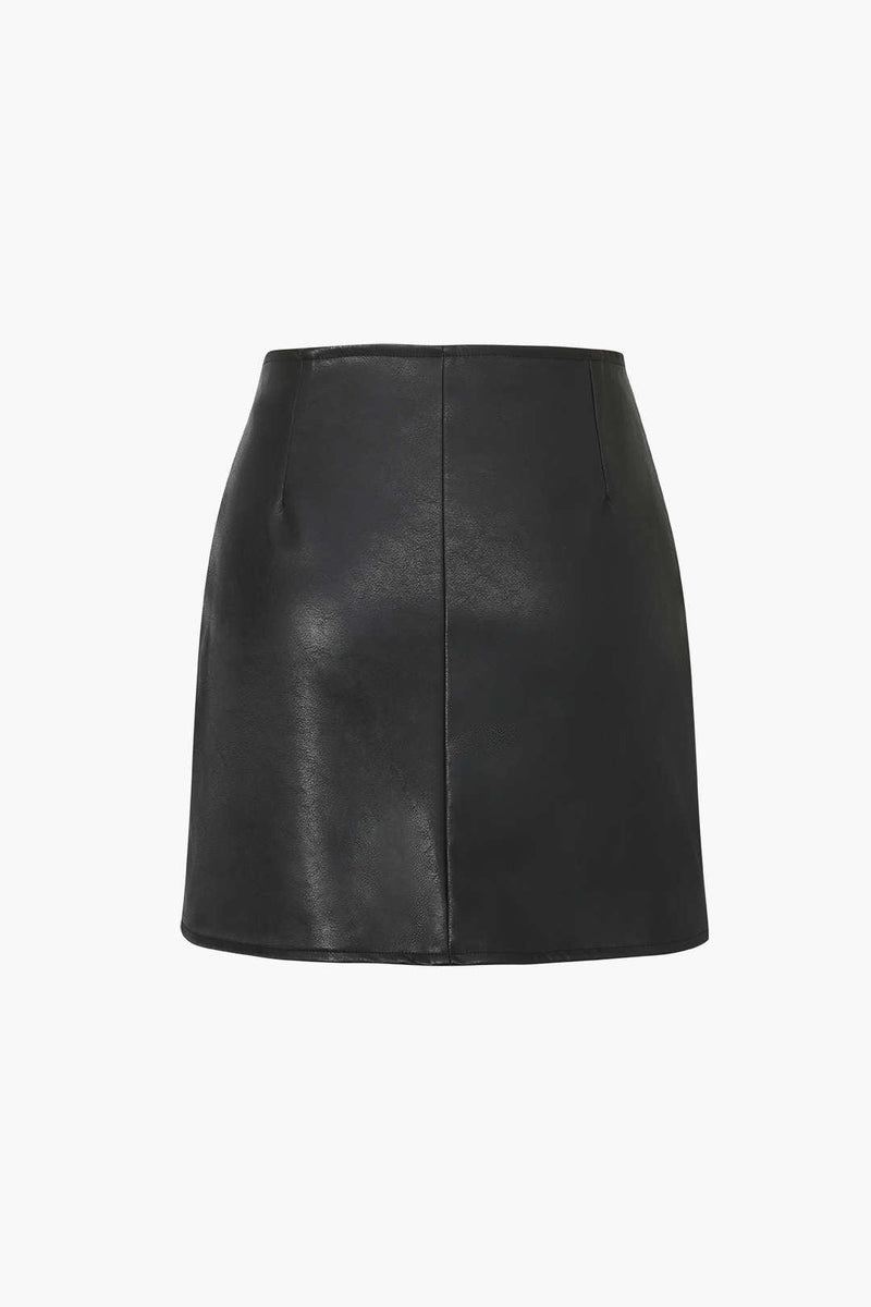 Faux Leather Cropped Blazer And Wrap Skirt Set - LovelyKayley