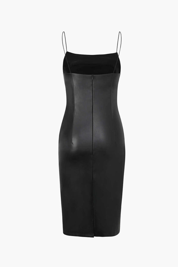 Faux Leather Ruched Cami Midi Dress - LovelyKayley