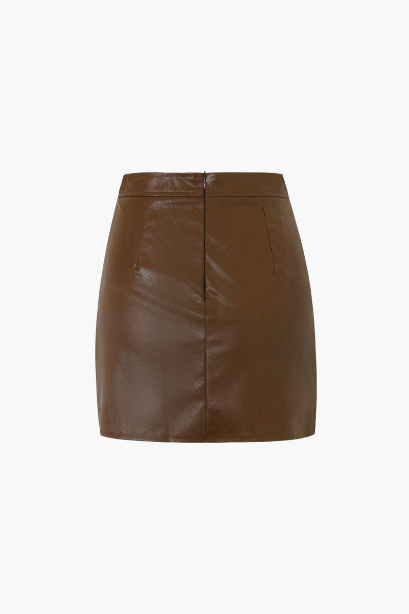 Faux Leather Ruched Pleated Mini Skirt - LovelyKayley